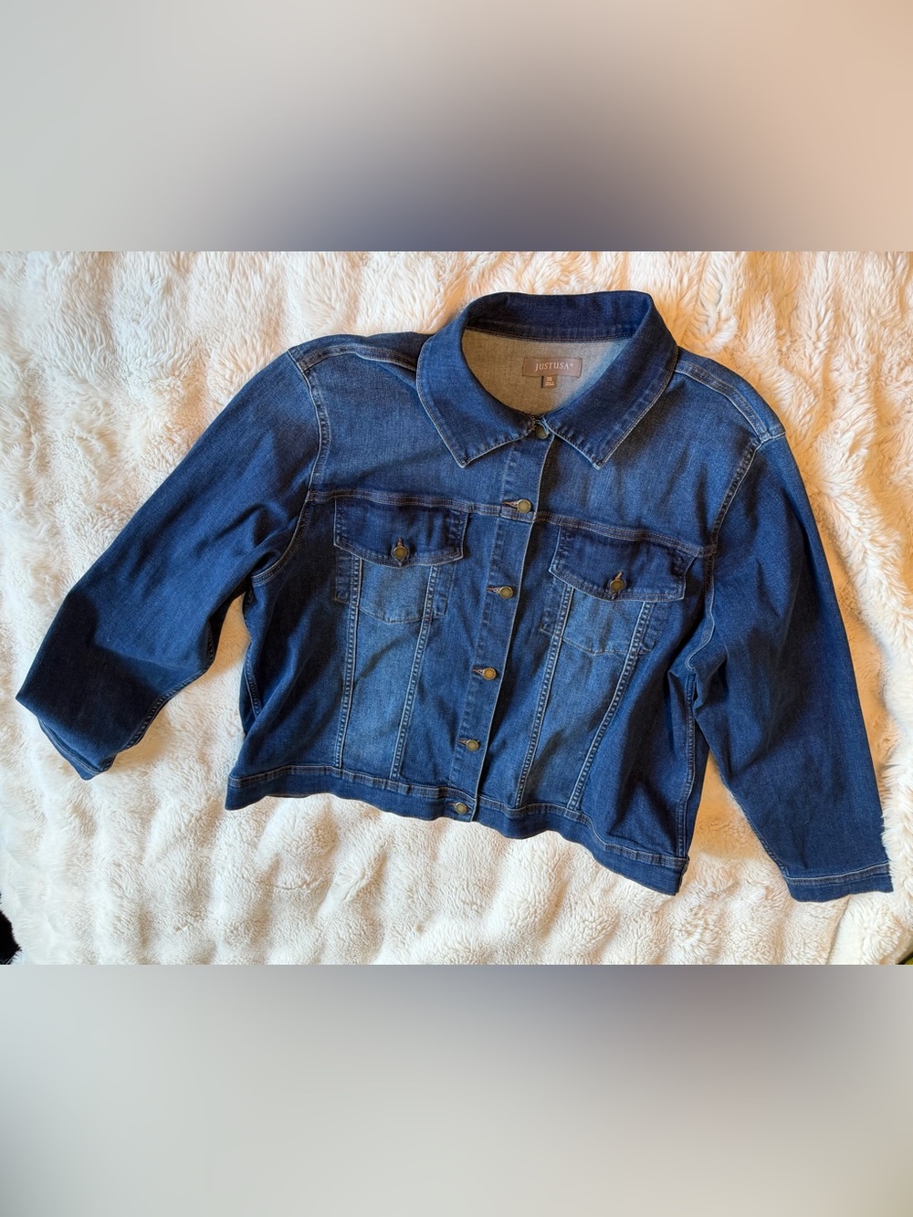 Just USA 3X Denim Jean Jacket Stretch Blue Trucker Plus Size - Picture 3 of 12